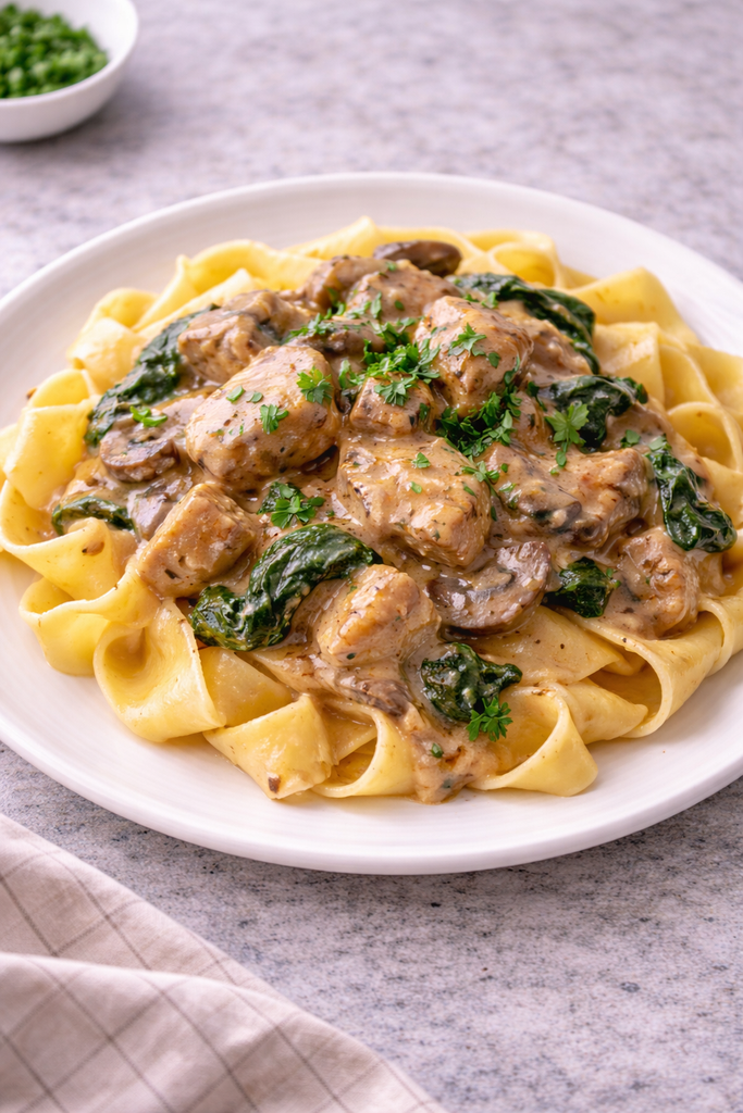 Beef  Stroganoff with spiral Pasta