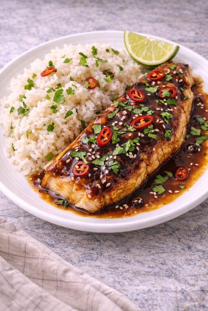 Asian Glazed Baked Barramundi with Sticky Coconut Rice
