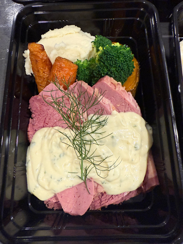 Corned Beef Silverside with Creamy Mash, Pumpkin & Greens